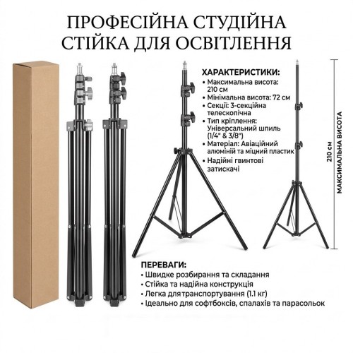 Стійка штатив-тринога STAND для встановлення студійного освітлення та накамерних спалахів 70-210 см
