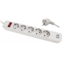 Удлинитель Greelite на 5 розеток 3 м с 2 USB выходами SP5-5 Белый