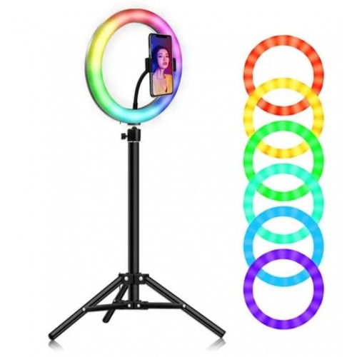 Кольцевая LED RGB лампа 33 см 25 W с держателем для телефона селфи кольцо для блогера СО ШТАТИВОМ