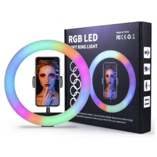 Кольцевая LED RGB лампа 26 см с держателем для телефона селфи кольцо для блогера СО ШТАТИВОМ