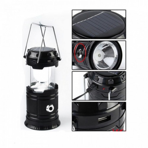 Кемпинговая LED лампа JH-5800T c POWER BANK Фонарь фонарик солнечная панель Чёрный