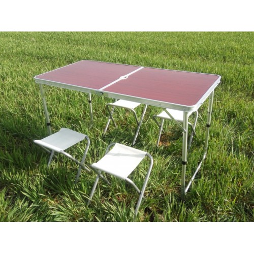 Стол для пикника раскладной со 4 стульями Folding Table 120х60х55/60/70 см 3 режима высоты Коричневый