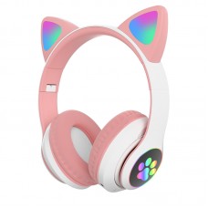 Беспроводные наушники с кошачьими ушками и RGB подсветкой Cat VZV-23M Розовые