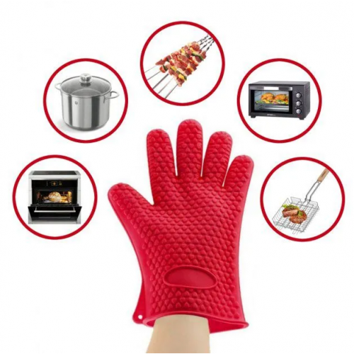 Жаропрочные перчатки-прихватки из силикона Antiscald Gloves Красные