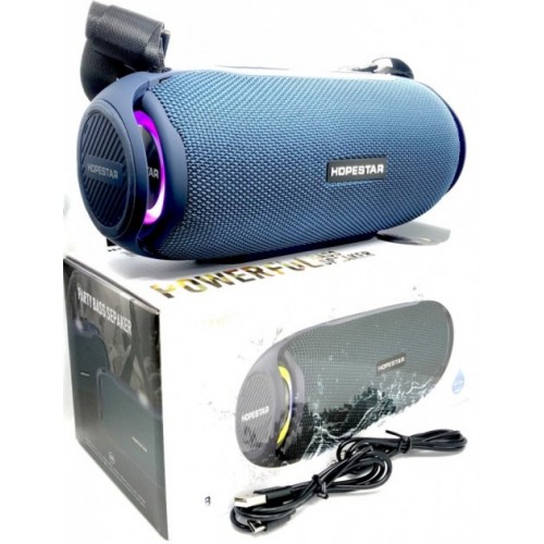 Портативная акустическая стерео колонка Hopestar H48 (Bluetooth, MP3, FM, AUX, Mic, LED) Тёмно-синяя