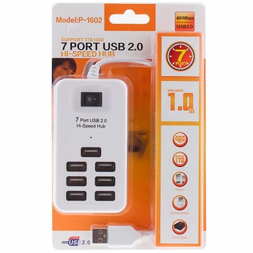 USB Хаб на 7 портов USB 2.0 P-1602 Белый