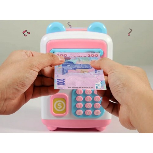 Оригинальная детская копилка-сейф Face Recognition Money BOX с кодовым замком Розовая