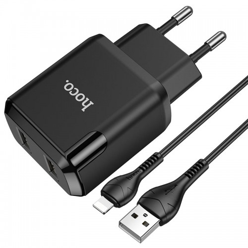 Зарядное устройство 220В 2 USB с кабелем USB - Lightning Hoco N7 Speedy Чёрный