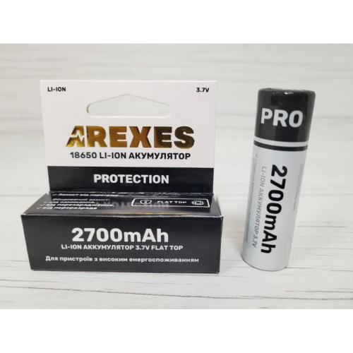 Литий-ионный аккумулятор Arexes 18650 Li-Ion 2700 mAh, 3.7V для приборов с высоким энергопотреблением защита Чёрный