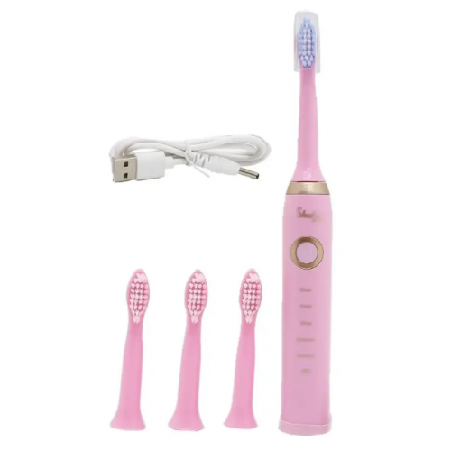 Электрическая зубная щетка Shuke SK-601 с 4-мя насадками Розовая