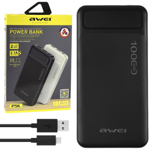 Внешний аккумулятор Power bank AWEI P5K 10000 Mah зарядная батарея Черный