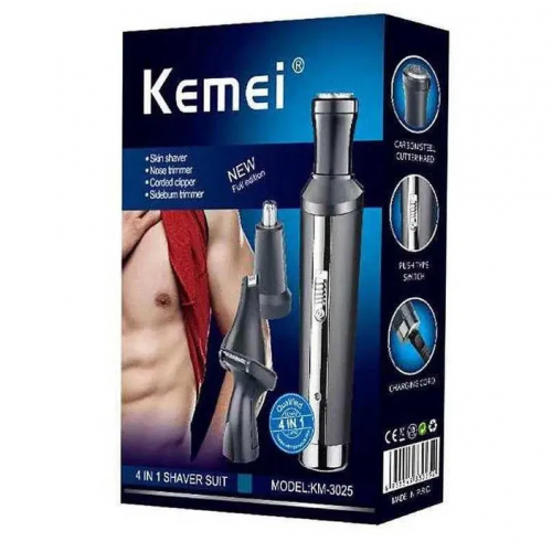 Мужской аккумуляторный триммер Kemei KM-3025 носа ушей бровей машинка 4 в 1 для удаления волос на лице