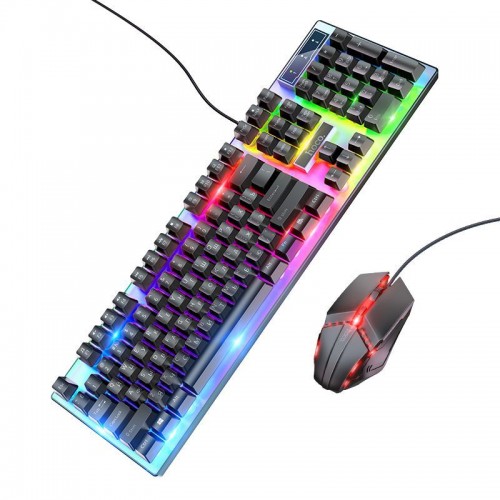 Проводная клавиатура с мышью HOCO GM18 RU/ENG раскладка с подсветкой Чёрная