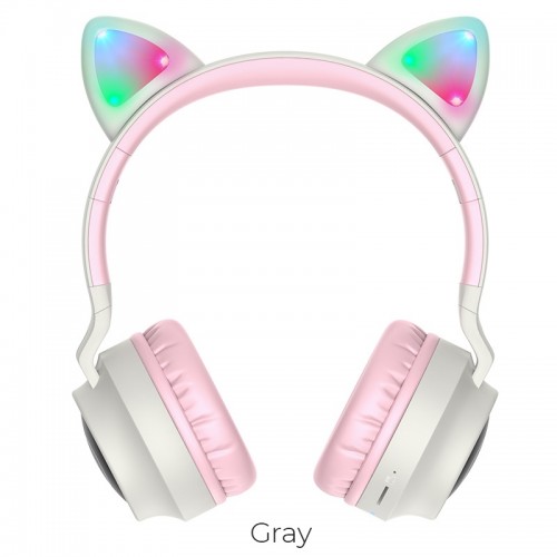 Наушники Hoco W27 Cat Ear Bluetooth с кошачьими ушками и LED подсветкой Серые