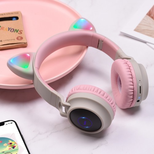 Наушники Hoco W27 Cat Ear Bluetooth с кошачьими ушками и LED подсветкой Серые