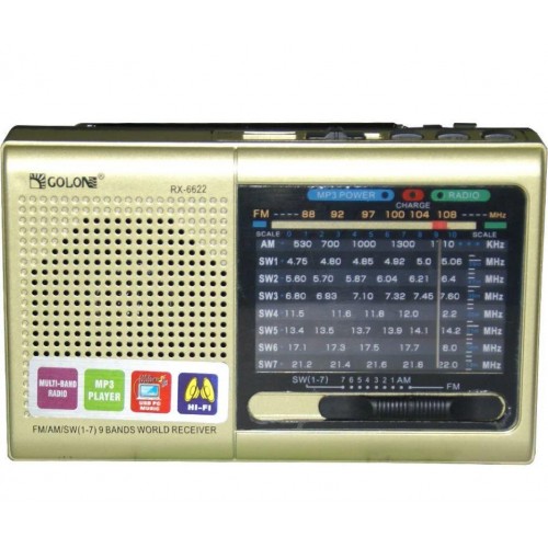 Радиоприёмник колонка с радио FM USB MicroSD Golon RX-6622 на аккумуляторе Золотой