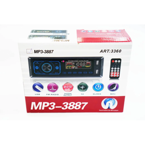 Автомагнитола 3887 ISO+FM+USB+SD+AUX+Bluetooth 4x50W 1Din магнитола с пультом  сенсорный дисплей