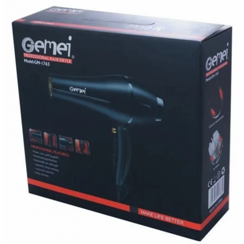 Фен для сушки укладки волос Gemei GM-1763 2400 Вт Черный
