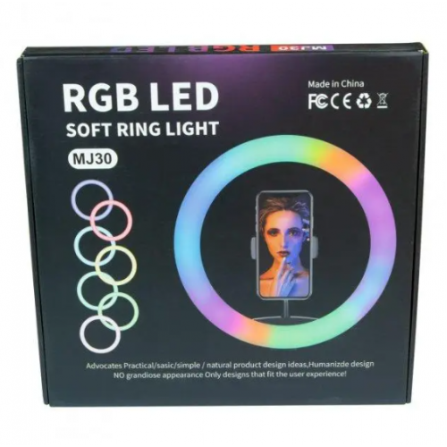 Кольцевая LED RGB лампа 30 см MJ30 с держателем для телефона селфи кольцо для блогера СО ШТАТИВОМ