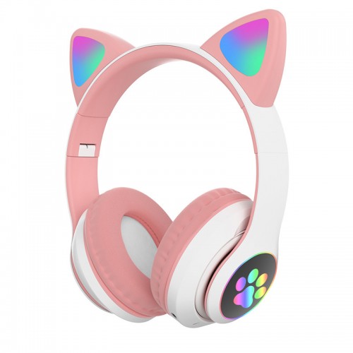 Беспроводные наушники с кошачьими ушками и RGB подсветкой Cat YR-28 Розовые