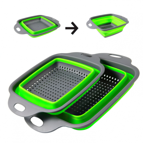 Дуршлаг силиконовый PRC - Collapsible Filter Baskets складной квадрантный 2 шт в комплекте Зелёный