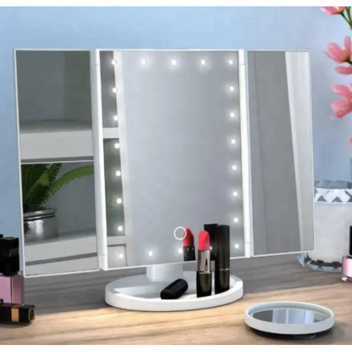 Тройное зеркало для макияжа с подсветкой 22 Led диода Белое