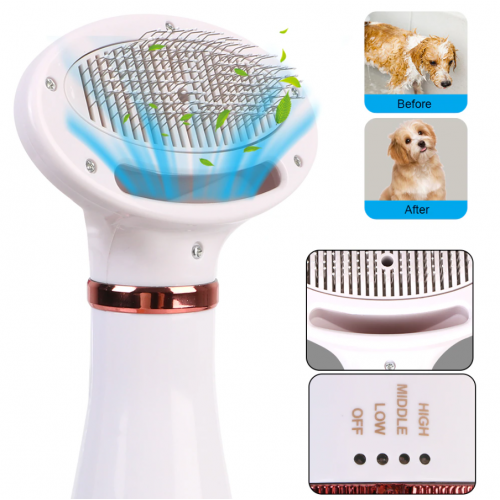 Фен расческа для шерсти собак и кошек Pet Grooming Dryer WN 10 2в1 массажер щетка для груминга животных Белая с золотым