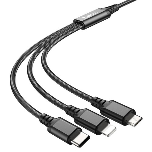 Кабель для зарядки телефонов HOCO X76 3 в 1 USB to Type-C+Lightning+MicroUSB 2A Чёрный