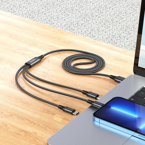 Кабель для зарядки телефонов HOCO X76 3 в 1 USB to Type-C+Lightning+MicroUSB 2A Чёрный