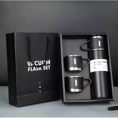 Подарочный набор Vacuum Flask SET вакуумный термос из нержавеющей стали 3 чашки Черный