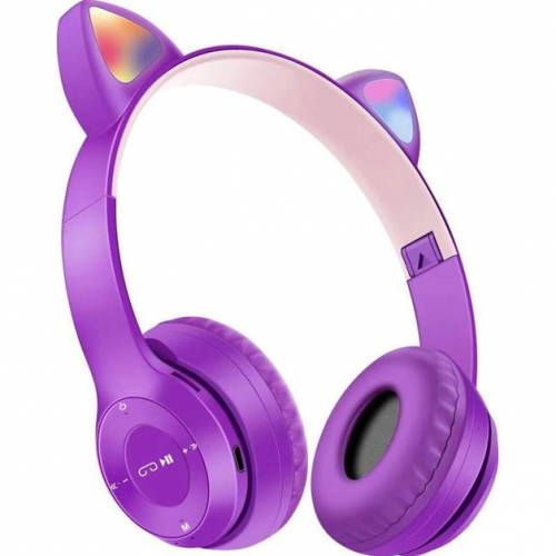 Беспроводные детские наушники с кошачьими ушками и подсветкой Cat Ear P47M Фиолетовые