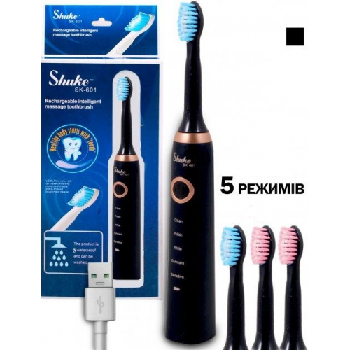 Электрическая зубная щетка Shuke SK-601 с 4-мя насадками Чёрная