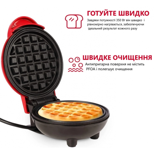 Электрическая мини вафельница Waffle Maker с антипригарным покрытием Красная