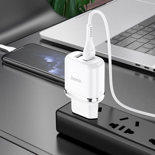 Сетевое зарядное устройство Hoco N4 Aspiring 2USB 2.4A micro-USB Белый