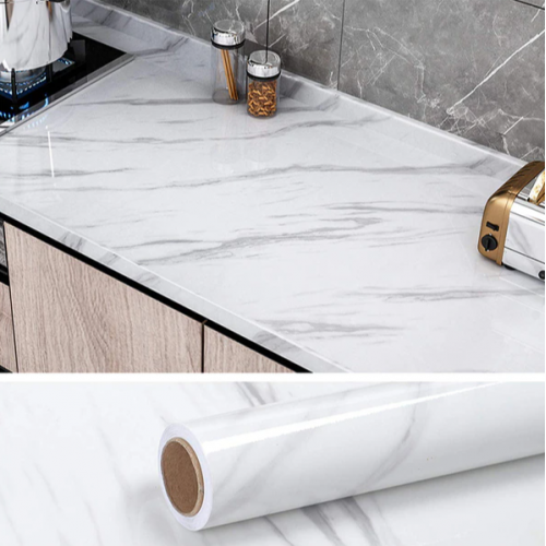 Самоклеящаяся водонепроницаемая пленка под белый мрамор для кухонных поверхностей 5м Kitchen sticker Dt