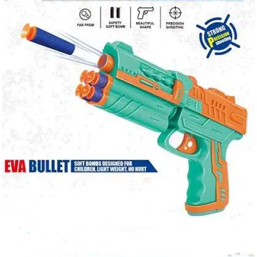 Пистолет игрушечный детский 220 мягкие патроны на присоске Бирюзовый