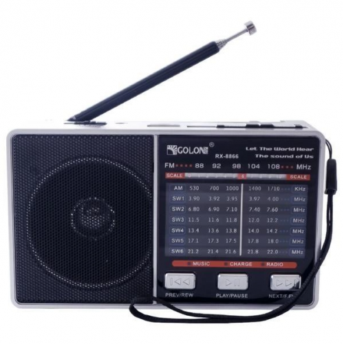 Радиоприёмник колонка с радио и фонариком FM USB MicroSD Golon RX-8866 на аккумуляторе Серый