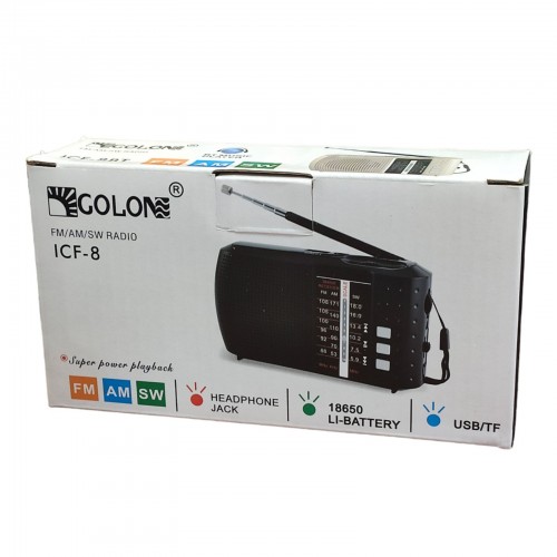 Радиоприёмник FM USB MicroSD Golon ICF-8 на аккумуляторе 18650 Черный