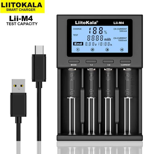 Интеллектуальное зарядное устройство LiitoKala Lii-M4 для АА, ААА, 18650, 26650 Li-ion, Ni-MH/Ni-Cd аккумуляторов с функцией PowerBank
