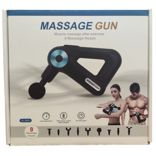 Электрический перкуссионный массажер триггерных точек Massage Gun 8891 9 насадок для ног, спины, шеи Черный с красным