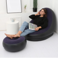 Надувне крісло диван 2в1 з пуфиком для ніг A-Sofa до 150 кг. з насосом Чорний з фіолетовим