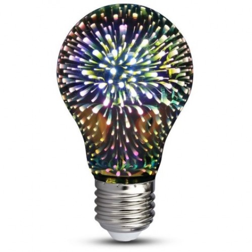 Лампочка ночник 3D Фейерверк A60, Е27, 4Вт Светодиодная лампа в патрон