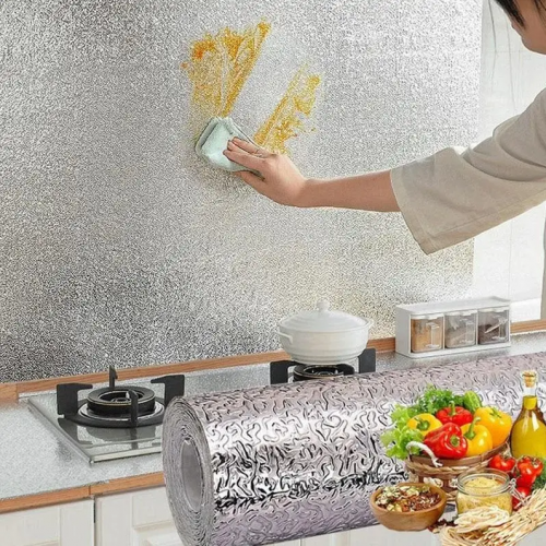 Водонепроницаемая самоклеящаяся фольга (40см х 5м) для кухонных поверхностей Алюминиевая фольга