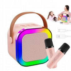 Портативная колонка с 2-мя караоке микрофонами и RGB подсветкой Winso K12 10W Bluetooth, USB, microSD, AUX, Type-C Розовая