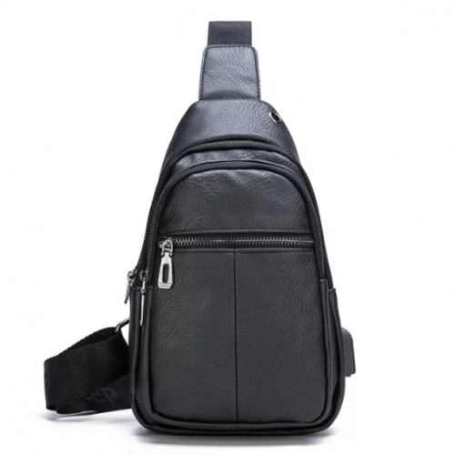 Мужская сумка-слинг Jasper Джаспер через плечо с USB бананка Черная