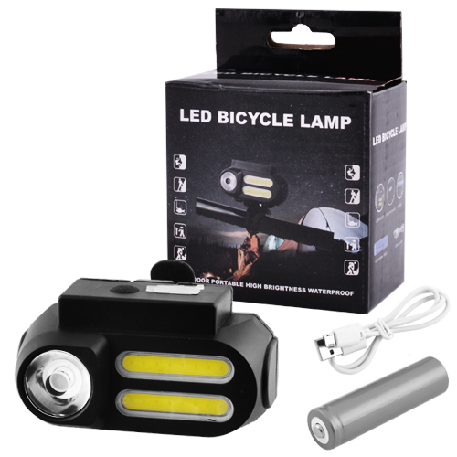 Велофонарь BL-611-1LM+2COB, 1x18650, ЗУ micro USB фонарик велосипедный