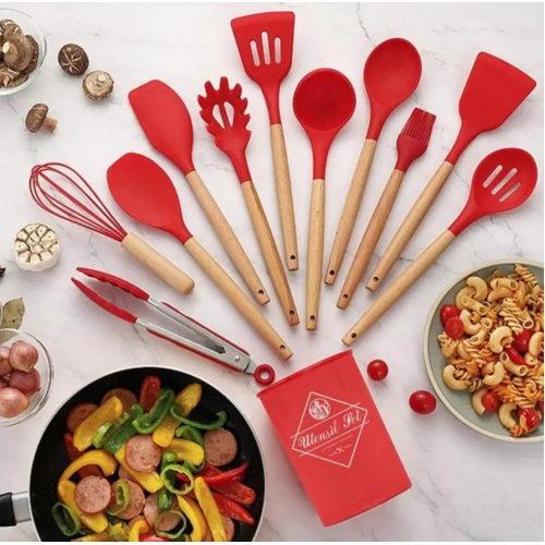 Набор кухонных принадлежностей 12 предметов силиконовый Kitchen Set Красный