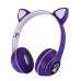 Беспроводные наушники с кошачьими ушками и RGB подсветкой FM радио, micro SD Cat MZ-023 Фиолетовые
