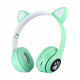Беспроводные наушники с кошачьими ушками и RGB подсветкой FM радио, micro SD Cat MZ-023 Бирюзовые