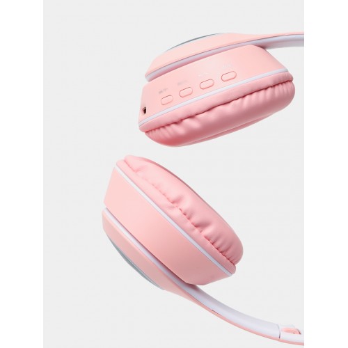 Бездротові навушники з котячими вушками та RGB підсвічуванням FM радіо, micro SD Cat MZ-023 Рожеві